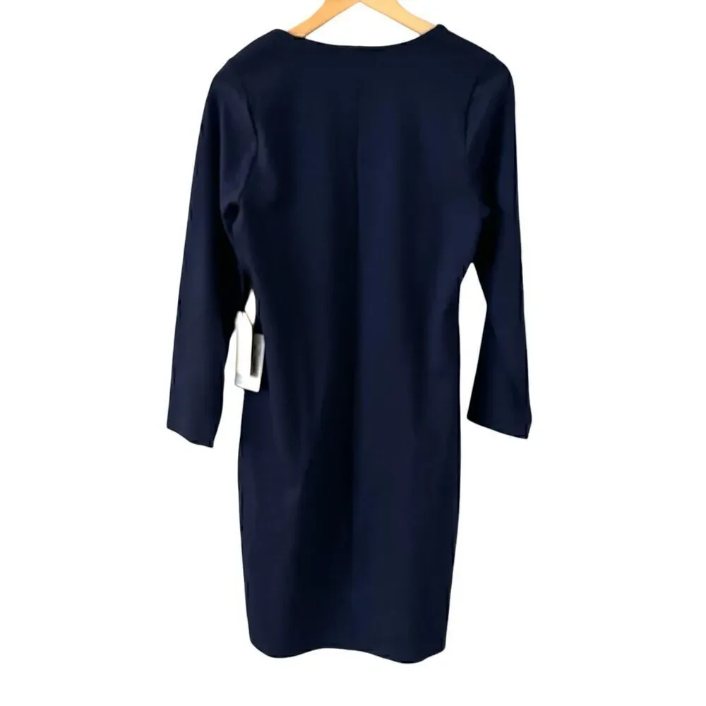 Max + Ash‎ Navy Blue Square Neck 3/4 Sleeve Polyester Bodycon Midi Dress Size M